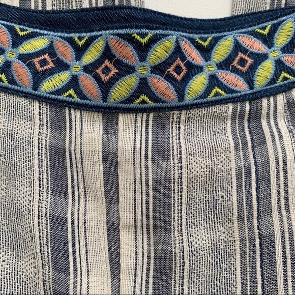 Flying Tomato Pants Wide Leg Blue Taupe Striped High Waisted Palazzo Small NWT - Picture 7 of 12